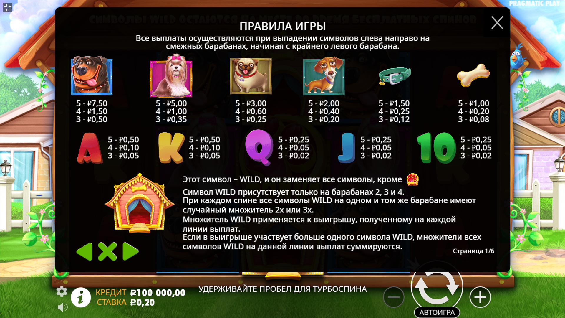 Выигрышные символы в игровом автомате The Dog House